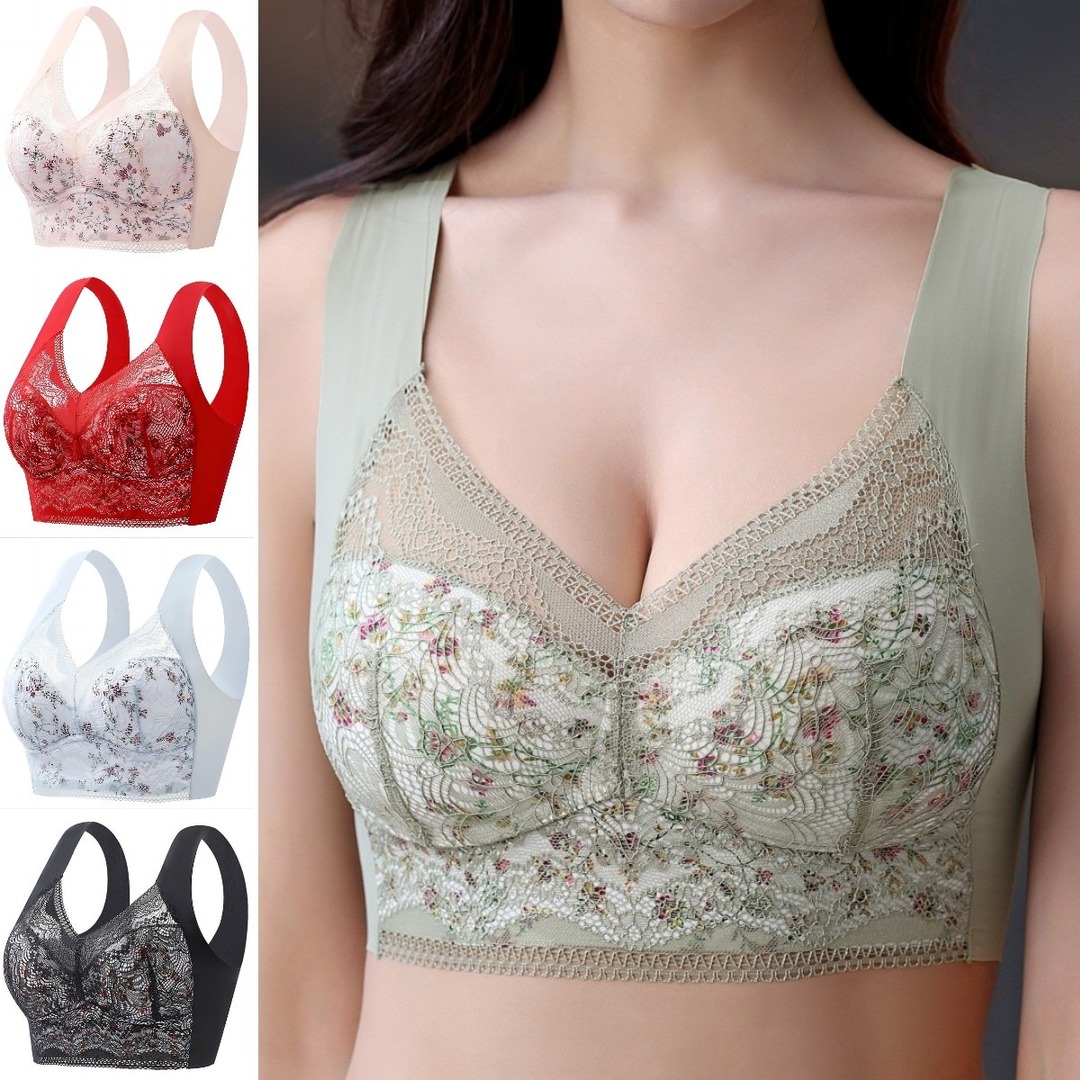 (3 peças) sutiã de renda floral de seda gelada